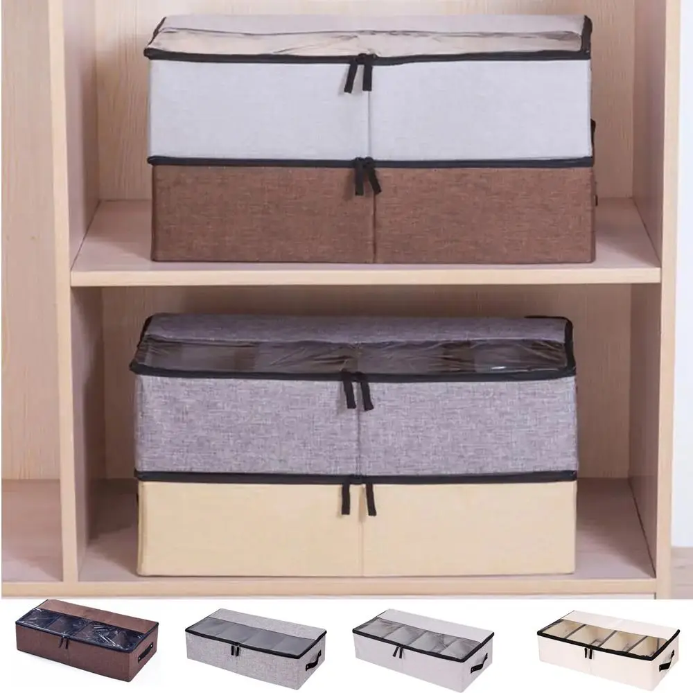 

Divider Cotton Linen Shoe Box Detachable Foldable Under Bed Storage Box Dustproof Large Capacity Finishing Storage Box Sock