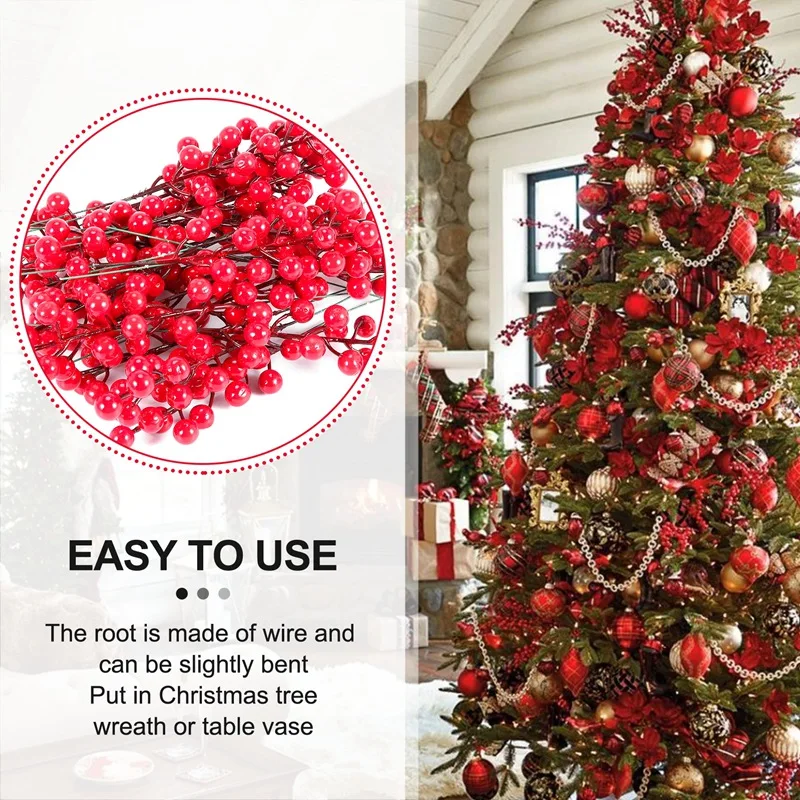 Red Berry Stems,24 Pack 7.9 Inch Artificial Christmas Berries Holly Picks Branch For Christmas Tree,DIY Wreath,Party