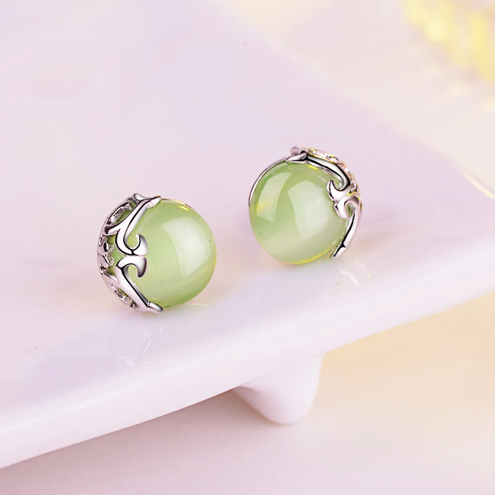 

925 Sterling Silver Beryl Stud Earrings Jewelry Bohemia Round CN(Origin) Silver 925 Jewelry Earings Studs Orecchini Females