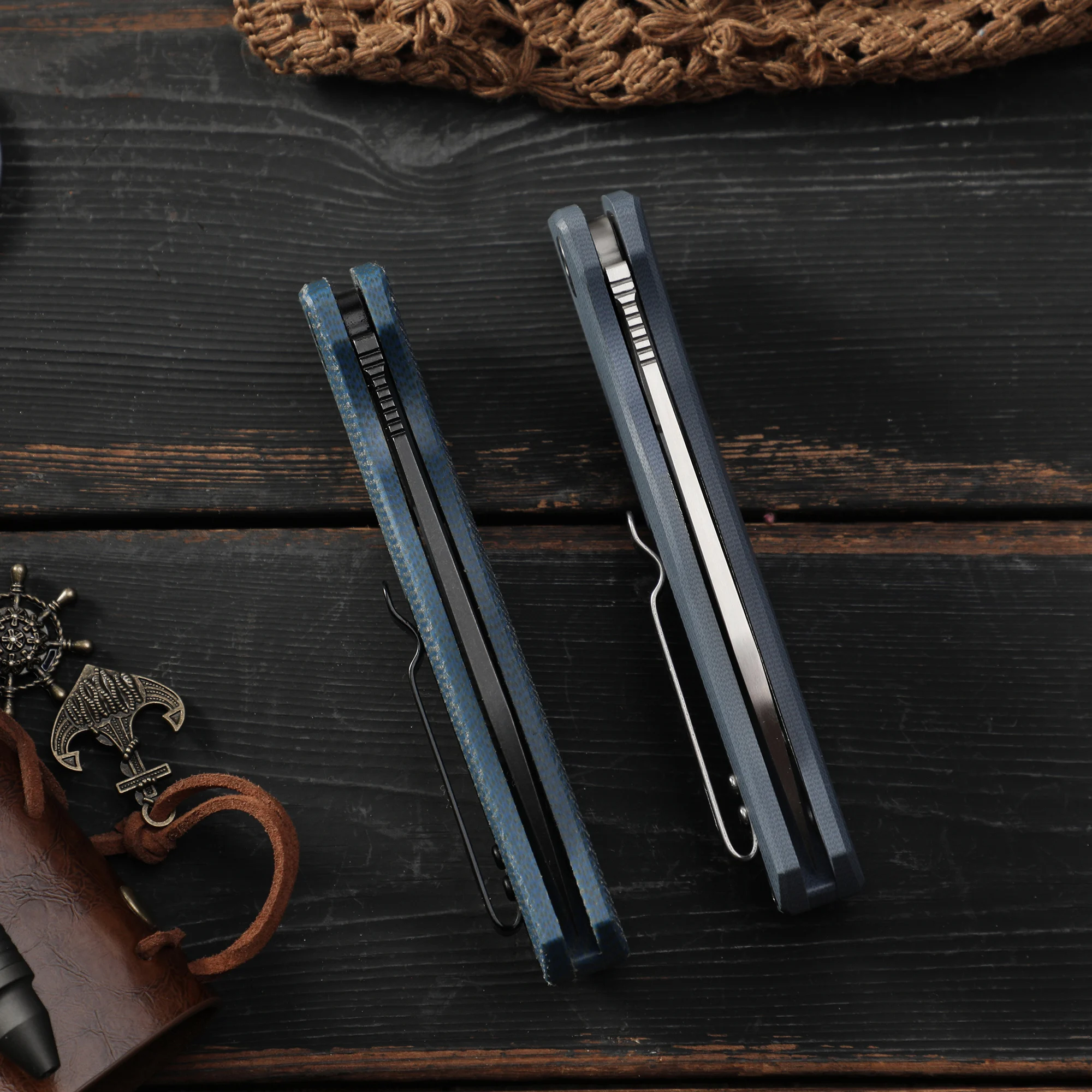 Cuchillo plegable de pescado petrificado, hoja de acero D2, mango G10, cuchillo de bolsillo, rodamientos de bolas, herramienta EDC para acampar y