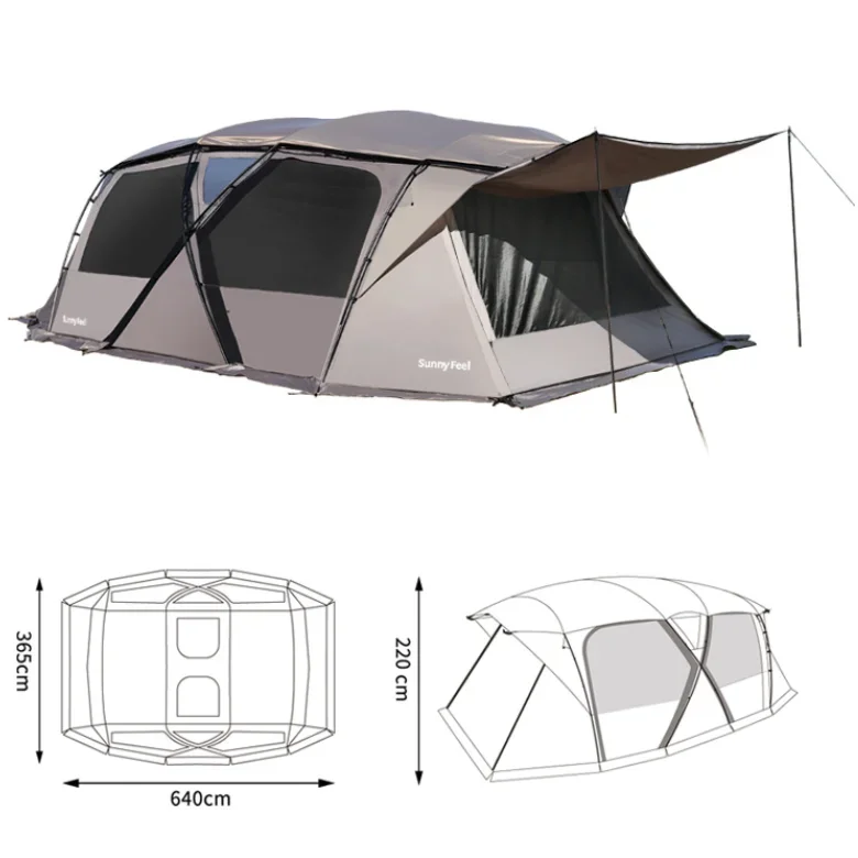 Outdoor Camping Tunnel Tent Multi-purpose Rain Proof And Sunscreen One Bedroom One Living Room GlampingCamping Tent With Canopy