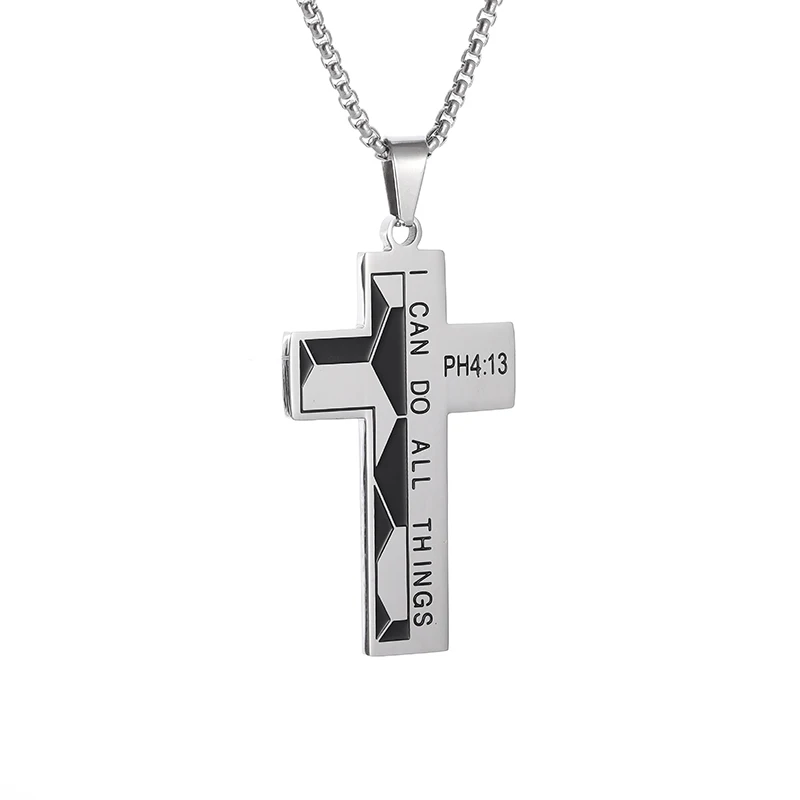 Men's I Can Do All Things Inspirational Cross Pendant Necklace Basketball Baseball Football Sports Scripture Chain Necklace