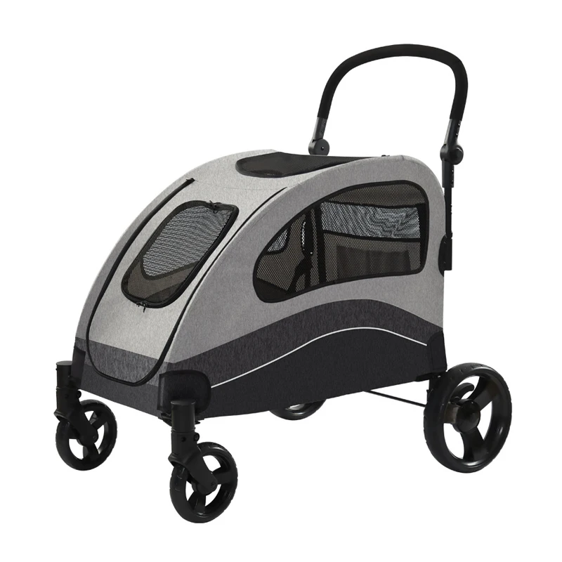 Large Dog Stroller Adjustable Handles Lightweight Foldable Oxford Material All-Terrain 4 Wheel Dual Entry Safety Pet
