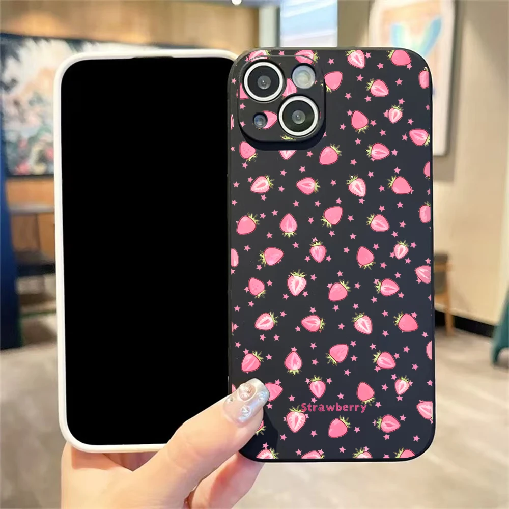 For iPhone 17 16 15 14 13 12 11 Pro Xs Max Air 16e 17e 7 8 6 6s Plus Mini X XR Cute Strawberry Painted Soft Silicone Phone Case view 6