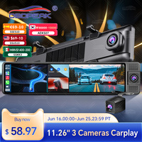 2.5K 11.26 Inch 3 Channel Dash Cam GPS with Wireless Apple Carplay & Android Auto Voice Control Backup Camera IR Night Vision