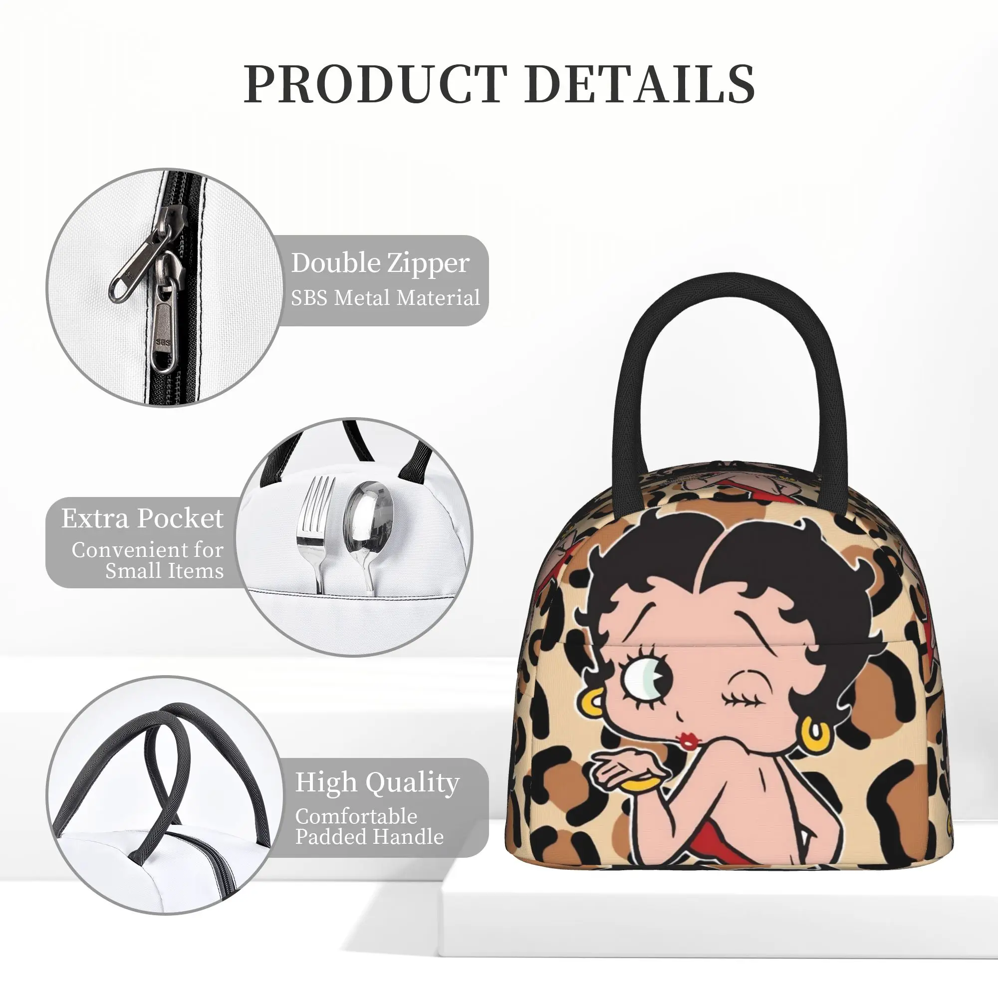 B-Bettys Boops Lunch Bag Cartoon Doll Retro Lunch Box Outdoor Picnic Portable Insulated Tote Food Bags For Women Cooler Bag view 5