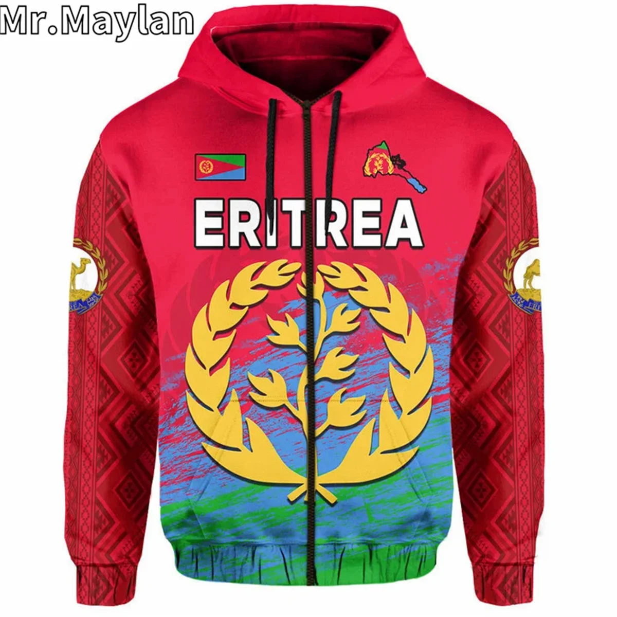 Africa Country ERITREA Flag And Olive Branches 3D Print Unisex Hoodie Men Streetwear Zip Pullover Casual Jacket Tracksuits K-71