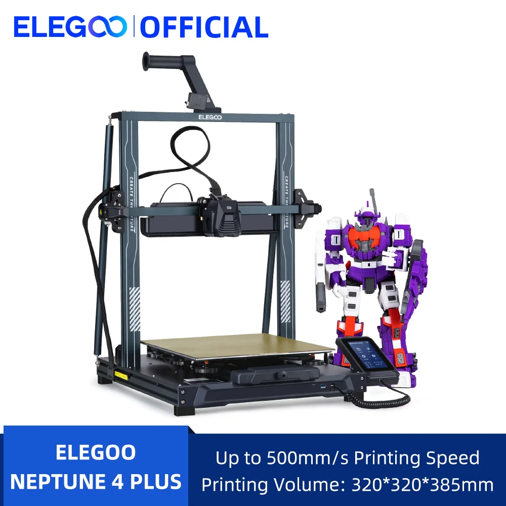 ELEGOO NEPTUNE 4 PLUS FDM 3D Printer with Up to 500mm/s Printing Speed, Dual Gear Direct Extruder, Build Volume 320x320x385mm