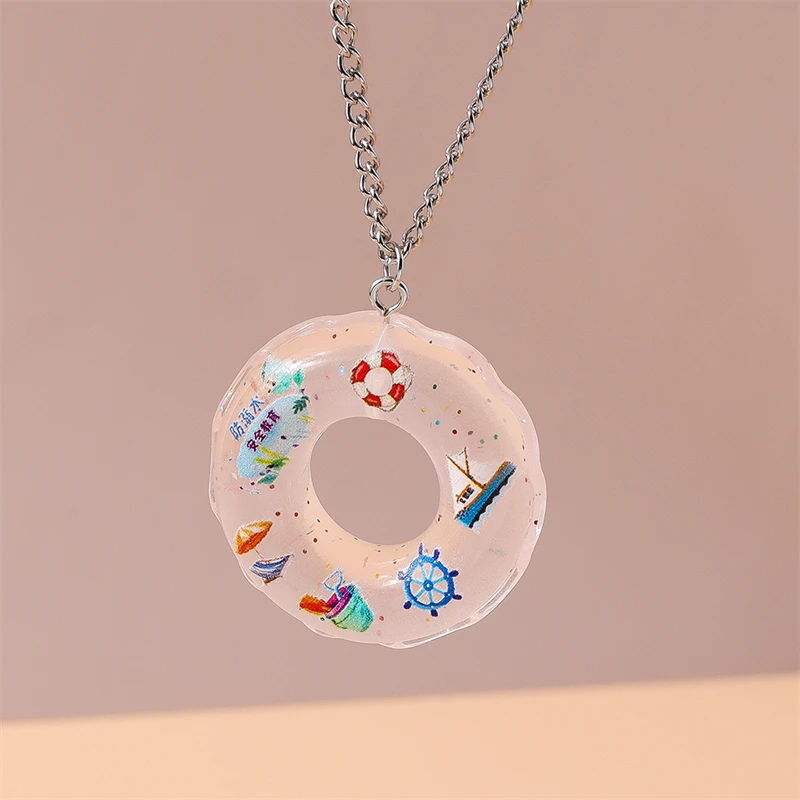 Modische Bunte Harz-Schwimmring-Halskette für Frauen und Mädchen Sommer Strand Urlaub Schmuck Geschenke – Detail 9