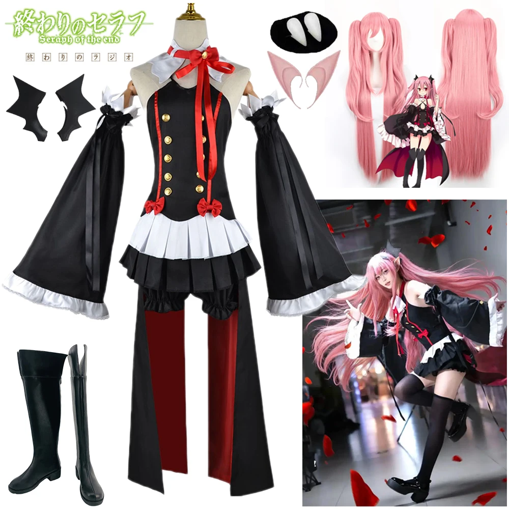 Costume de cosplay Krul Tepes Anime Seraph of The End クルル・ツェペシ Perruque Chaussures Ensemble complet Uniforme Vampire Halloween Jeu Opulent Splendor