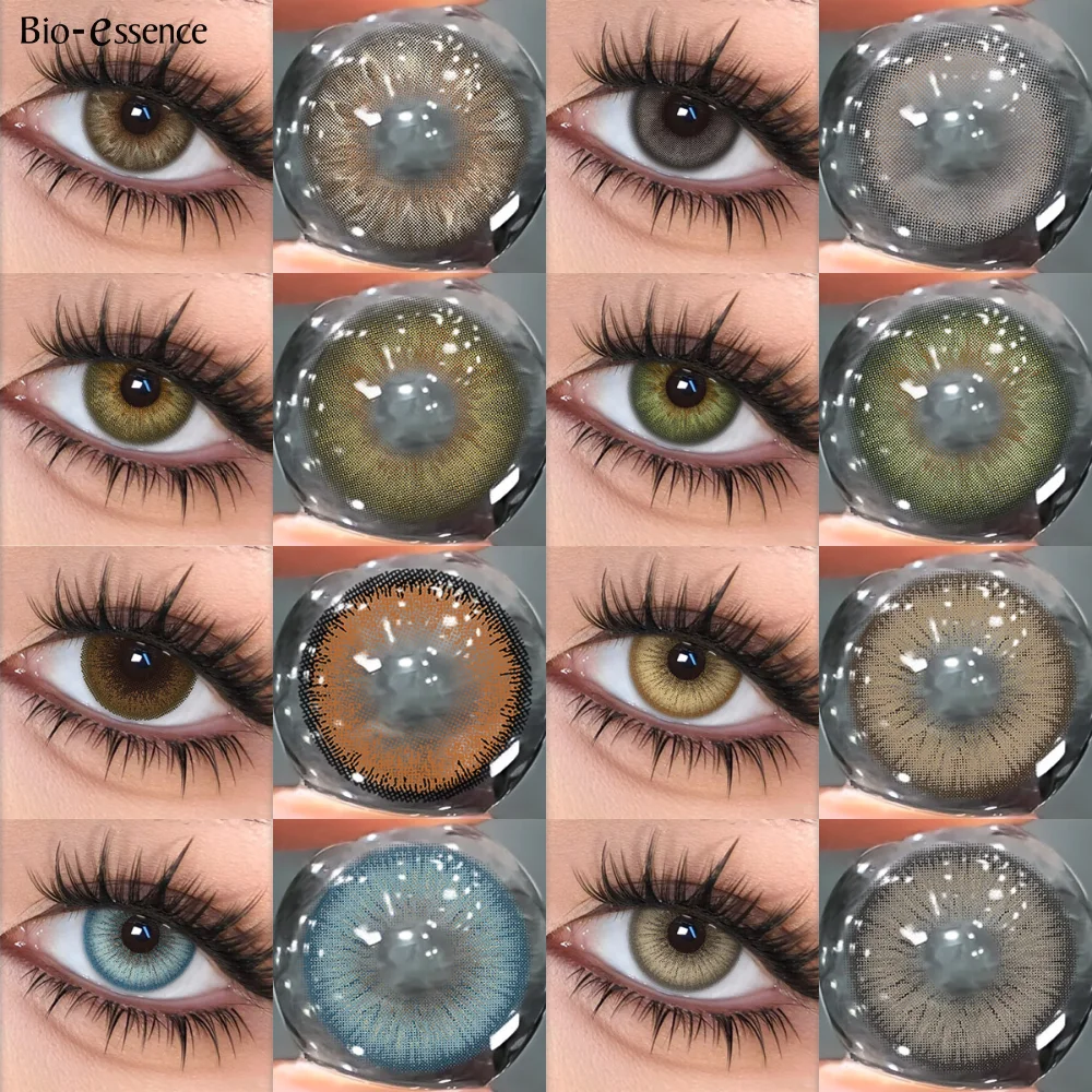 Bio-essence farbige Kontaktlinsen, graue Linsen, natürliche braune Augenkontaktlinsen, blaue Augenlinsen, kosmetische weiche Augenlinsen, Beauty Pupils