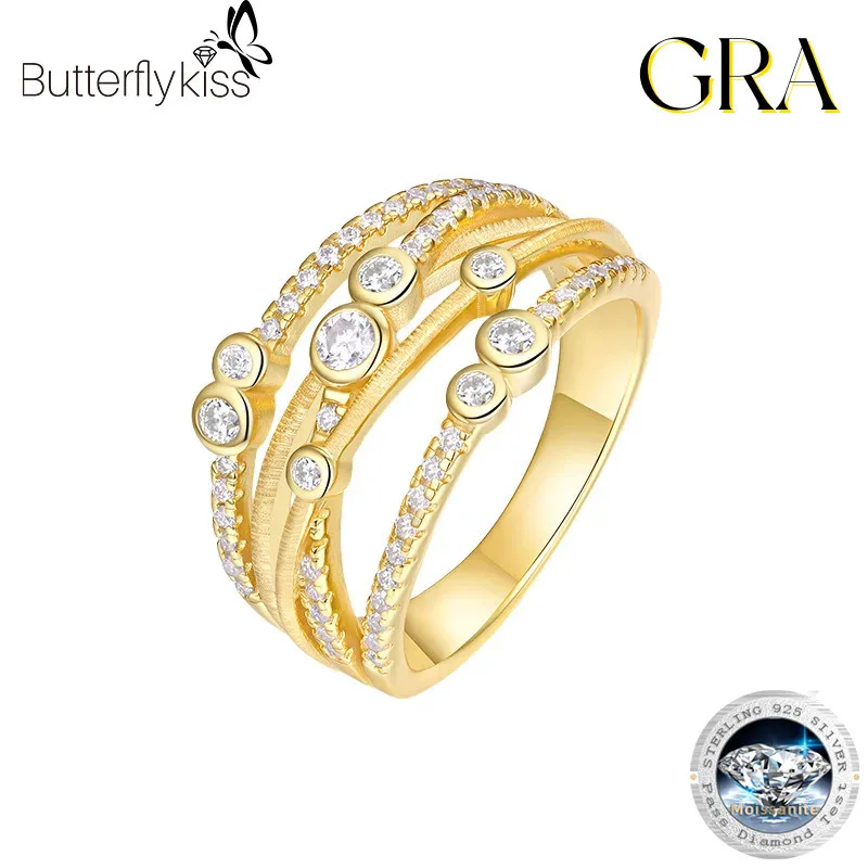 

Женское кольцо Butterflykiss Full Moissanite D Color VVS1 с бриллиантом S925, посеребренное 18-каратное желтое золото, роскошные кольца для женщин, подарок