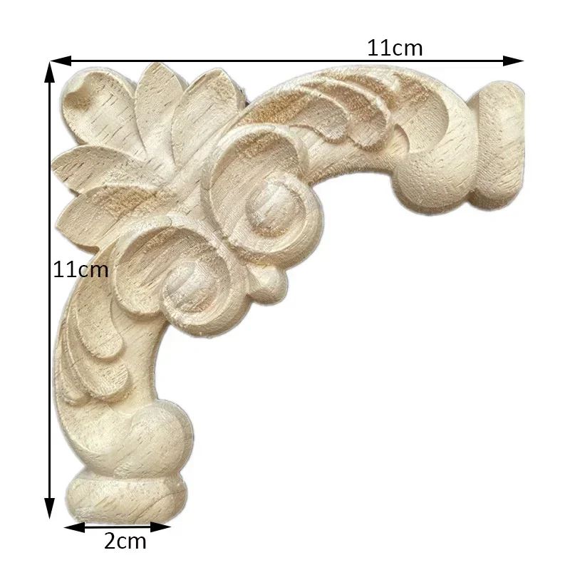 11cm Natural Wood Carved Flower Applique Furniture Unpainted Cabinet Corner Vintage Home Decor New Decoration Accessories Maison