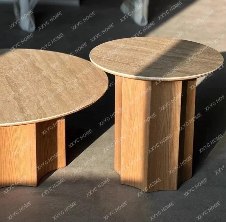 Solid wood modern minimalist creative household round marble coffee table