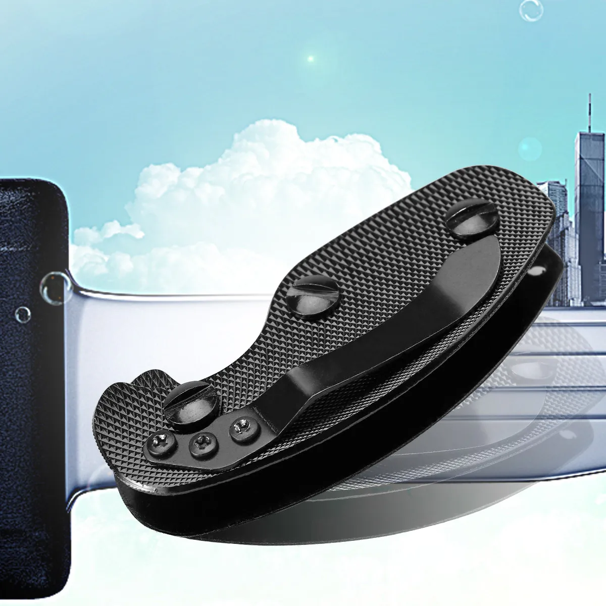 Clip Porta Llaves de Aluminio 74x14mm Negro, Ligero, de Aleación Resistente, Portátil, Superficie Antideslizante para Uso Diario en Exteriores, Herramienta de Bolsillo