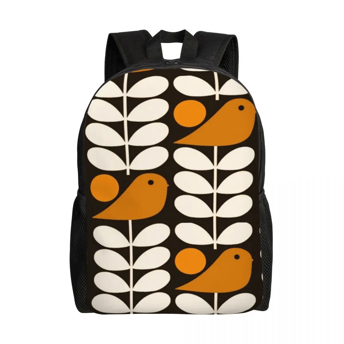 

Custom Multistem Birds Black White Orange Backpack Men Women Basic Bookbag for School College Orla Kiely Scandi Bags