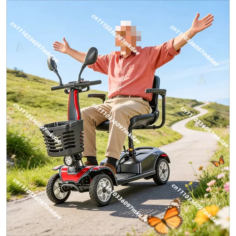 Elderly scooter, four-wheel electric disabled double elderly four-wheel electric, foldable safety moped