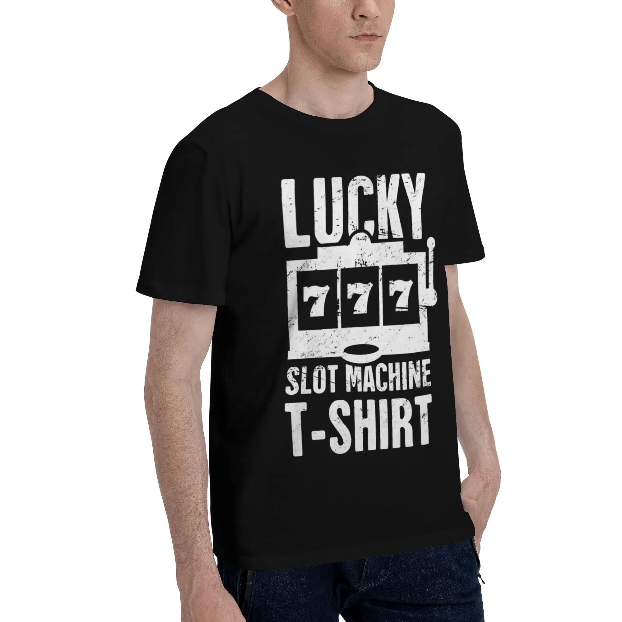 Lucky Slot Machine Men's T Shirt 777 Lucky Hipster Tees Short Sleeve Crewneck Cotton Printed Clothes T-Shirt
