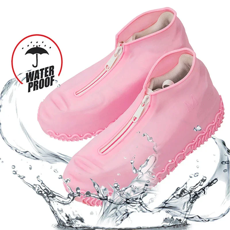 Women And Men Rubber Shoes Cover Zippers Unisex Reusable Waterproof Shoes Covers White Non-slip silicone Rain Covers Shoes New