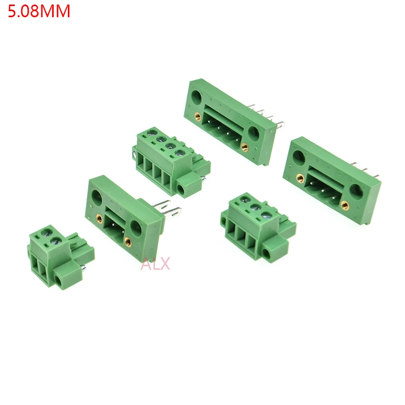 3SETS 2edg 2/3/4/5/6/8 pin 5.08MM pitch pluggable screw terminal block 5.08 PLUG TYPE pcb connector with Flange PLUG + SOCKET