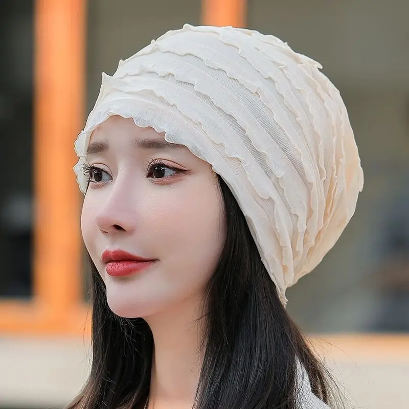 Spring Summer Hollow Breathable Beanies Hat Women's Headscarf Hat Thin Cotton Confinement Hat Nightcap Outdoor Caps