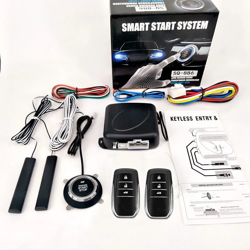 Universal Automatic Keyless Entry System Car Start and Stop Buttons Keychain Kit Central Door Lock with Remote Control