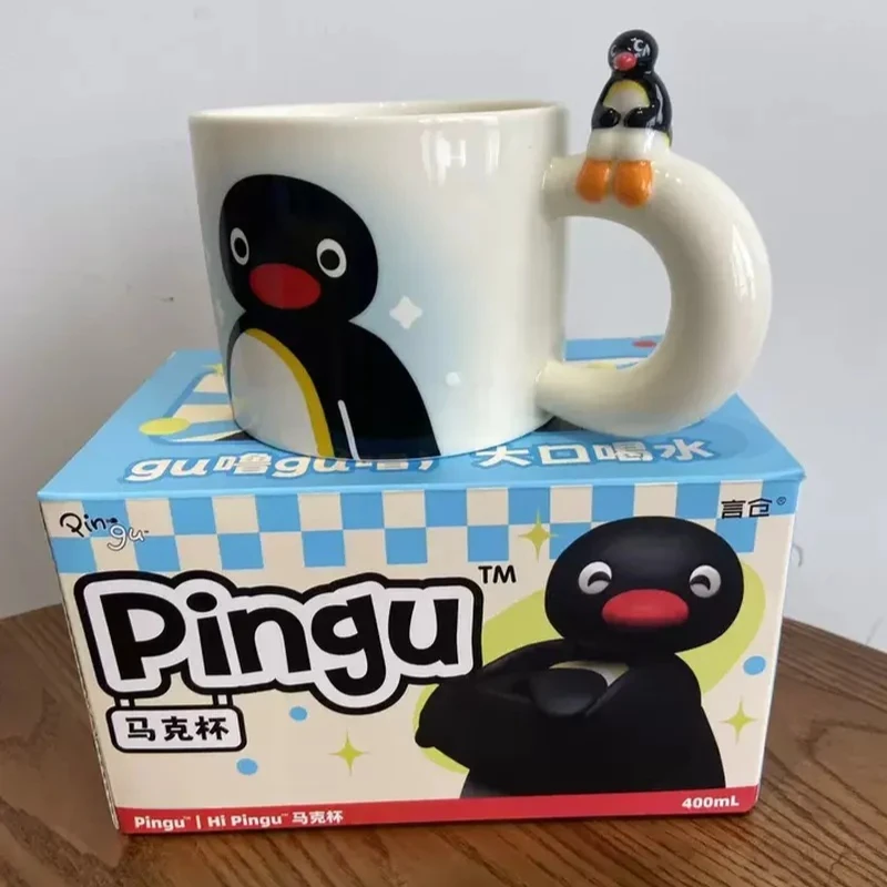 400ml Kawaii Cute Pingu Ceramic Mug With Handle And Cover High Value Cartoon Cup For Coffee Tea Birthday Gifts Household Item
