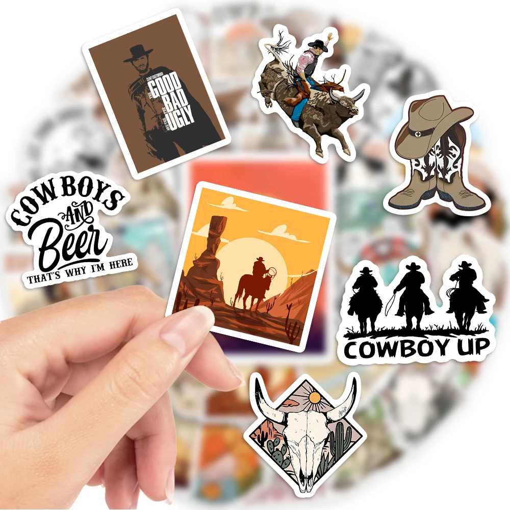 Adesivos de cowboy ocidental, estilo vintage legal, faça você mesmo para laptop, bagagem, geladeira, copo de telefone, skate, brinquedo infantil, à prova d'água, pvc