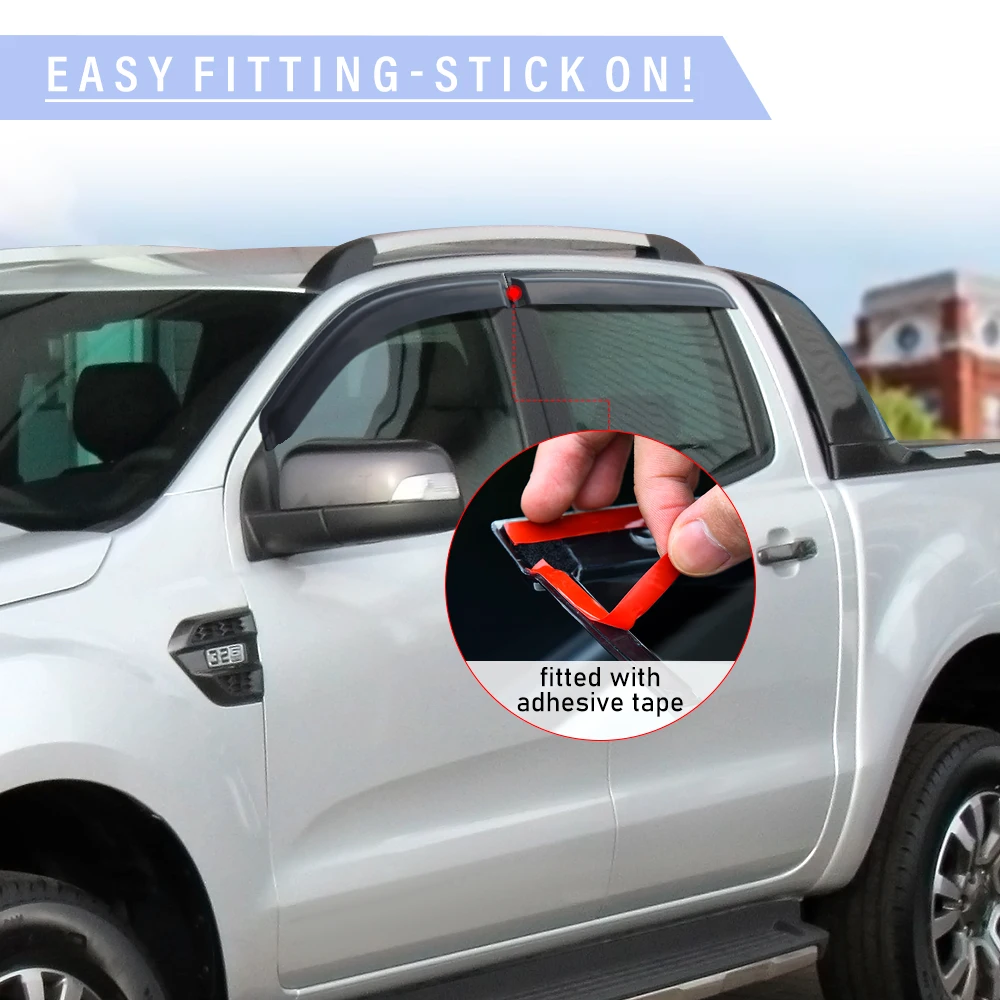 Side Window Visor Vent Deflector Weathershield for Ford Ranger T7 2015 -2018 Wildtrak XLT XLS XL Double Cabin Accessories