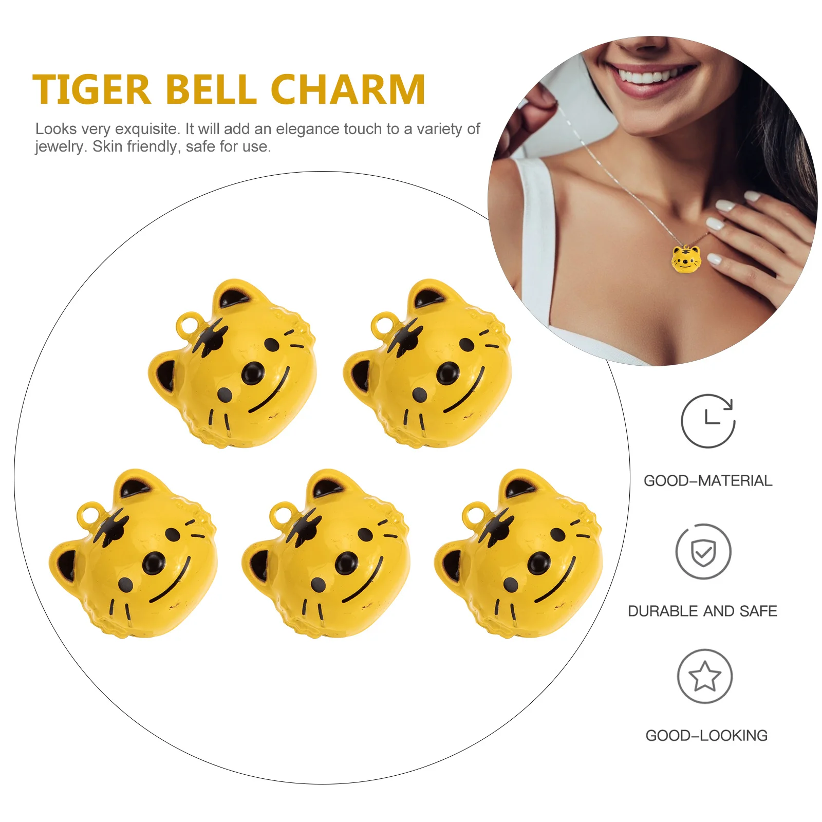 5Pcs Zodiac Tiger Bell Charms Exquisite Tiger Head Pendants for Jewelry Making Necklace Bracelet Craft Accessories