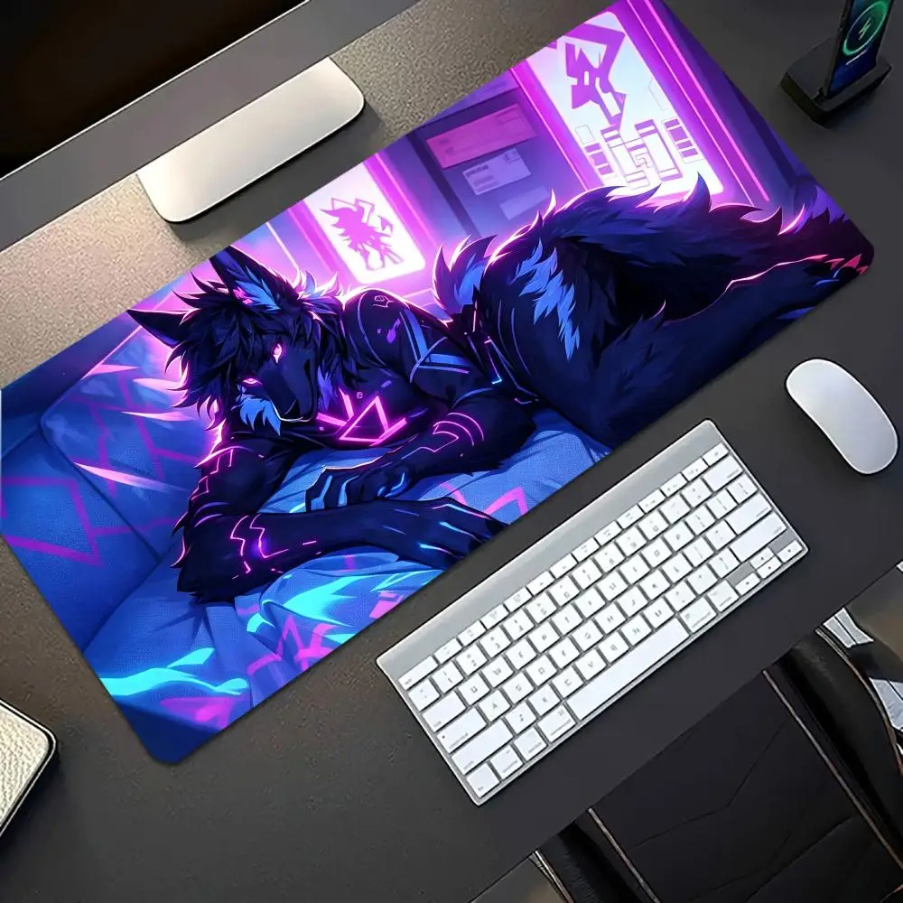 Cool Neon Anime Nine Tailed Fox Extended Mouse Pad Non Slip Rubber Desk Mat For Gaming Laptop Keyboard And Home Office Use