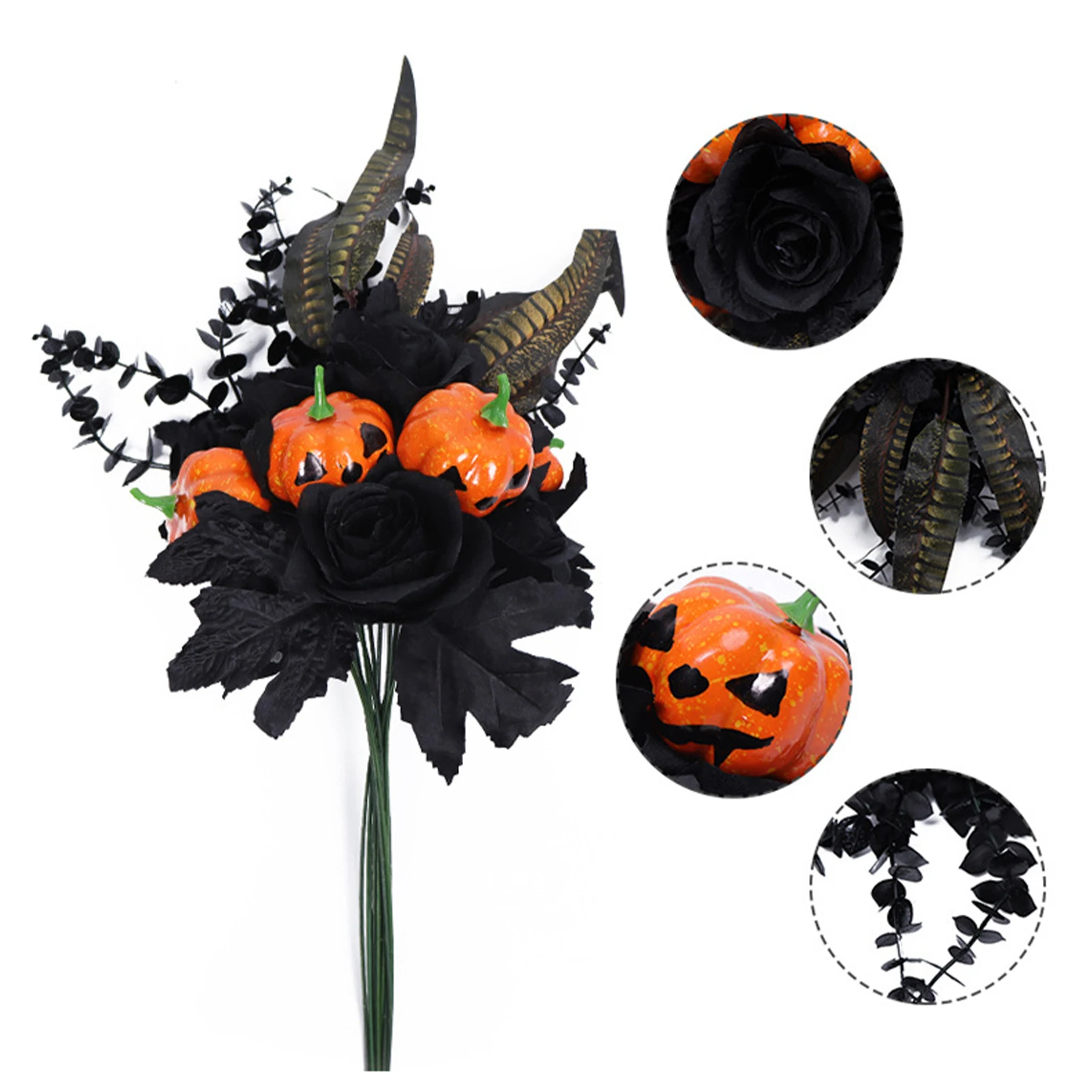 zk30 66CM simulated Halloween black flower party home decoration rose eucalyptus pumpkin arrangement black decoration