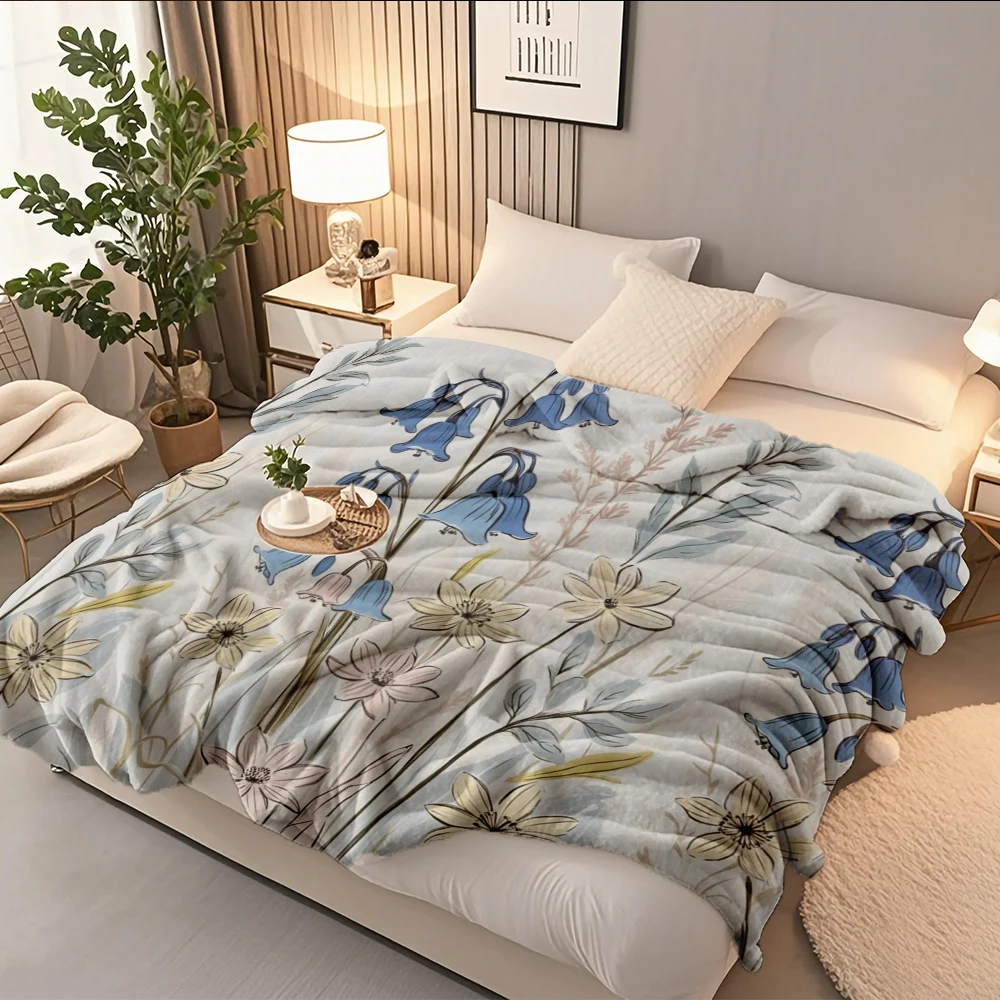 

Art Deco Home Collection Flannel Bed Blanket Scandinavian Bluebells Quilted Bed Runner Bedsheet With Anti-pilling Lightweight