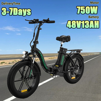 BK6S E-Bike 750W Brushless Motor 48V13AH Remote Lithium Battery Electric Bike 20-Inch Tire Commuting Electric Bicycle
