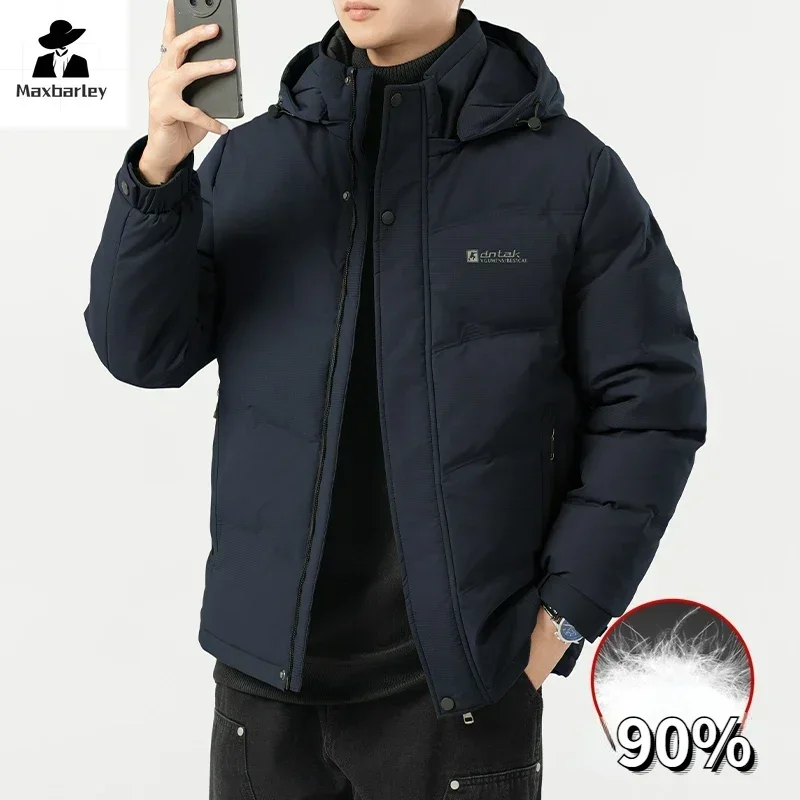 

Brand Winter Down Jacket Men's high quality Thick Waterproof Hooded White Duck Down Coat Men Casual Zipper Pocket Puffer Jacket