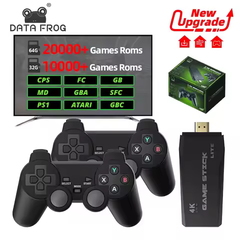 DATA FROG 4K Wireless Retro Game Stick Console with 20000+ Built-in Games for PS1/GBA/FC | HD TV Output Mini Game Box