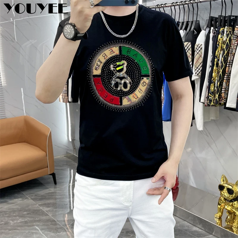 T-shirt Men's Fashion Brand Bear Printing Male Tees High Quality Mercerized Cotton Slim Man Tops Youth Causal Men Clothing 6XL