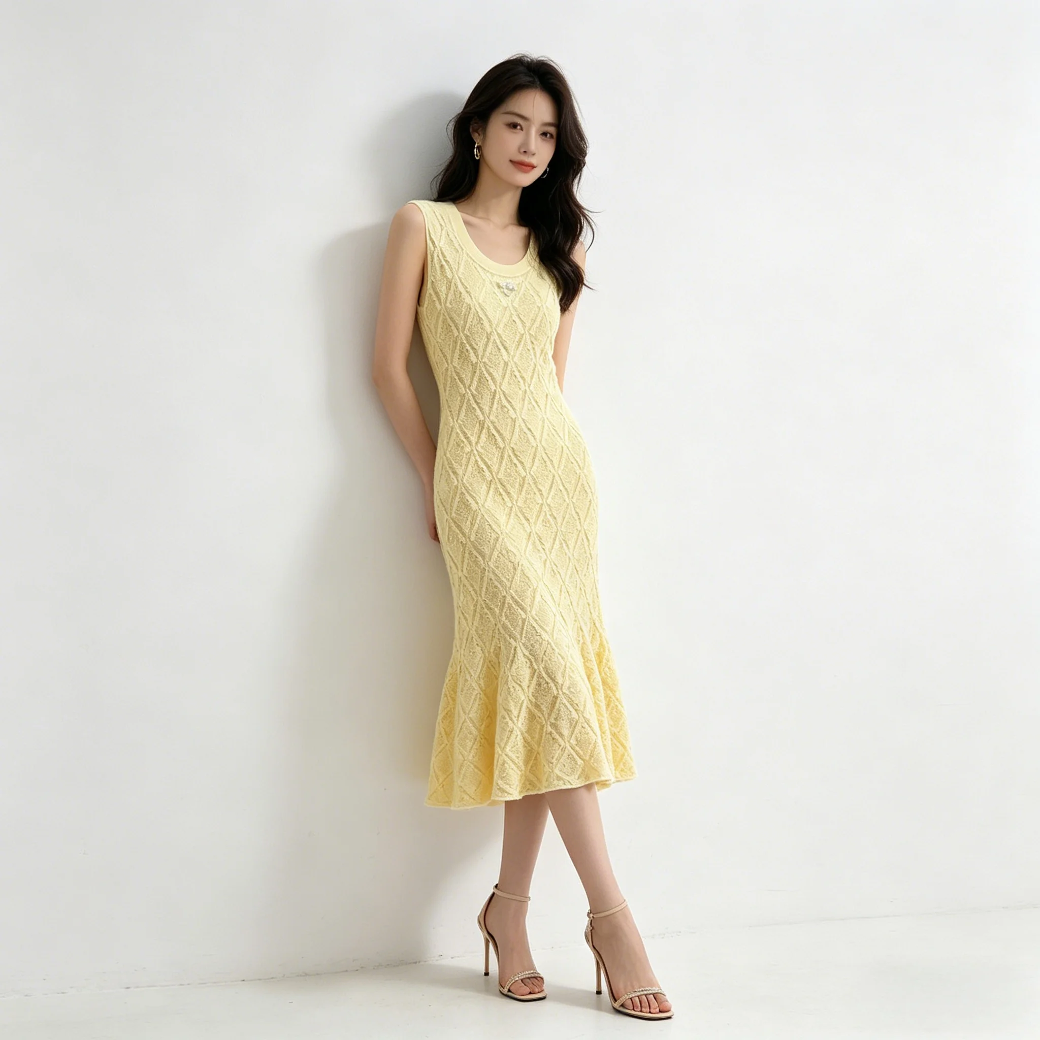Women Summer New Elegant Wave Pattern Knitted Dress