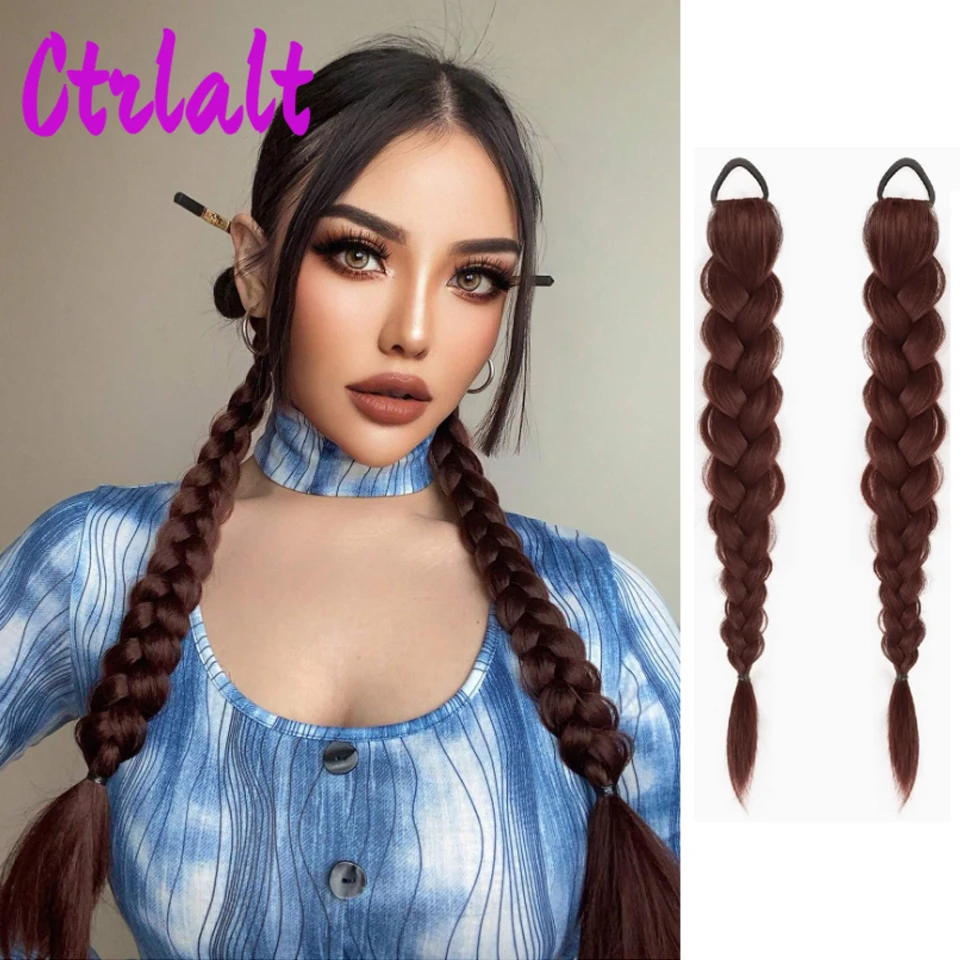 

Synthetic Long Twist Braid Ponytail Extensions With Rubber Band Boxing Braided Hair Extensions For Women Daily Use