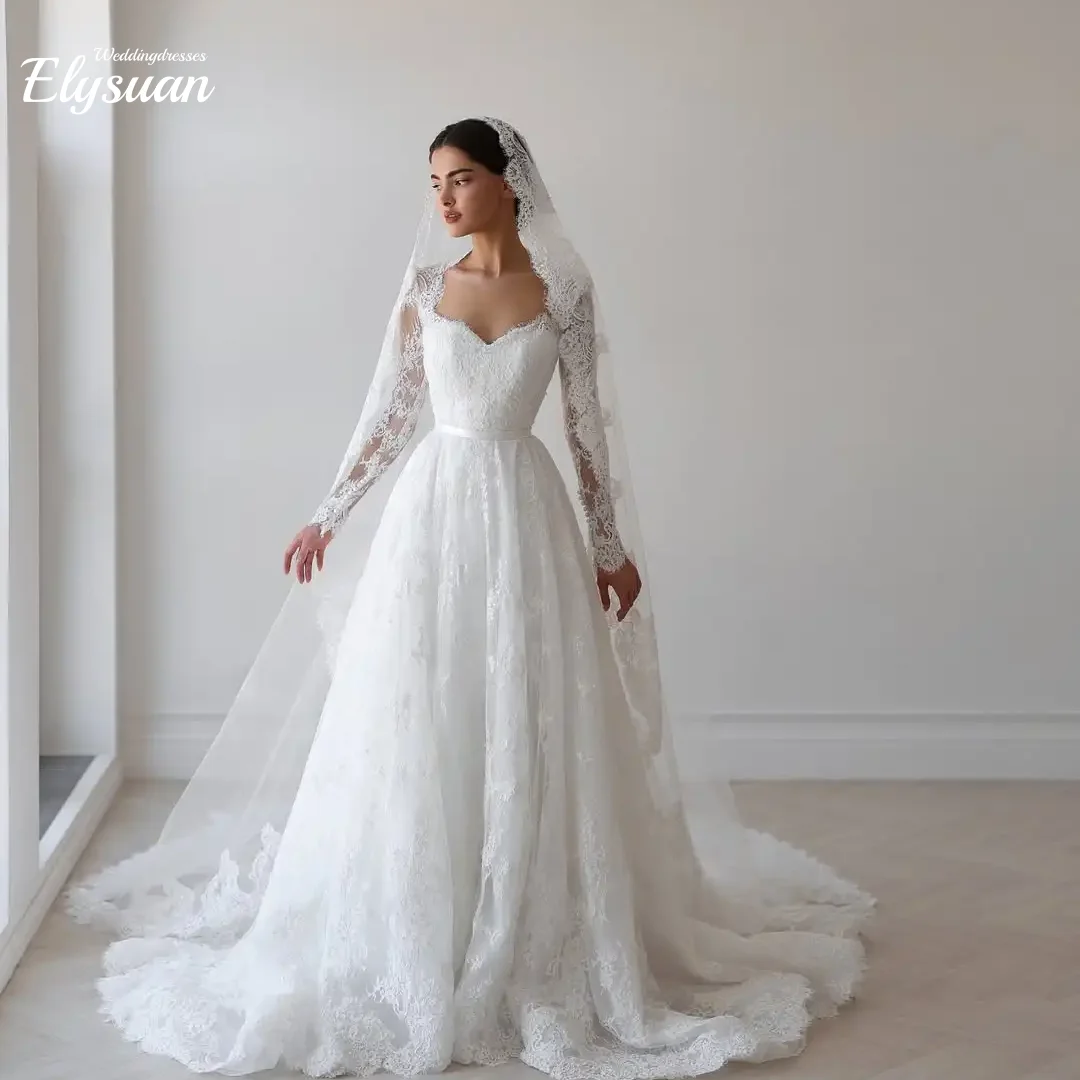 

Customized Lace Wedding Dresses Vintage Long Sleeve Dresses Elegante Vestidos De Novia