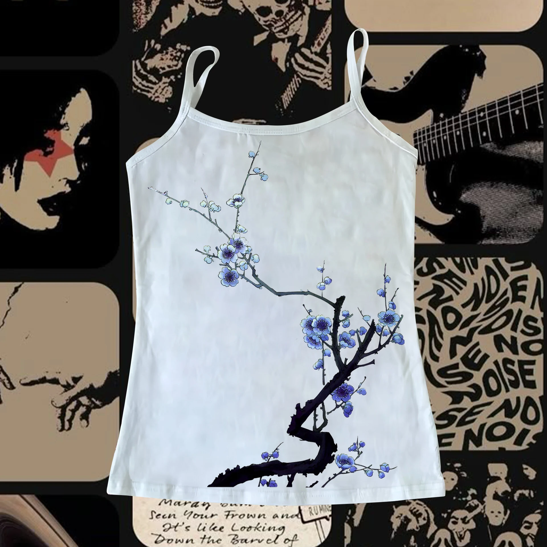 

Japanese style Spring and Autumn new women's suspender top printed with plum blossom elements, versatile and sexy suspender top