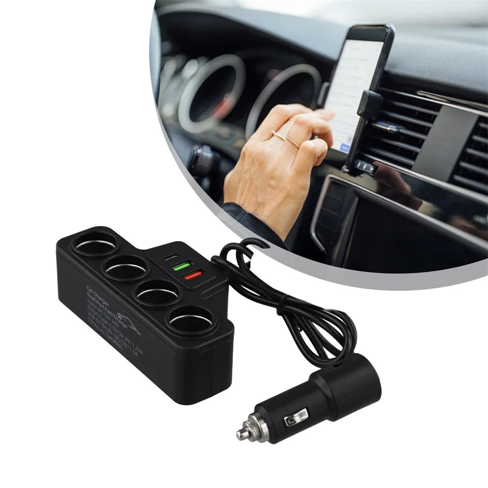 One to four car intelligent cigarette lighter dual USB+PD car charger QC3.0 one to four car converter