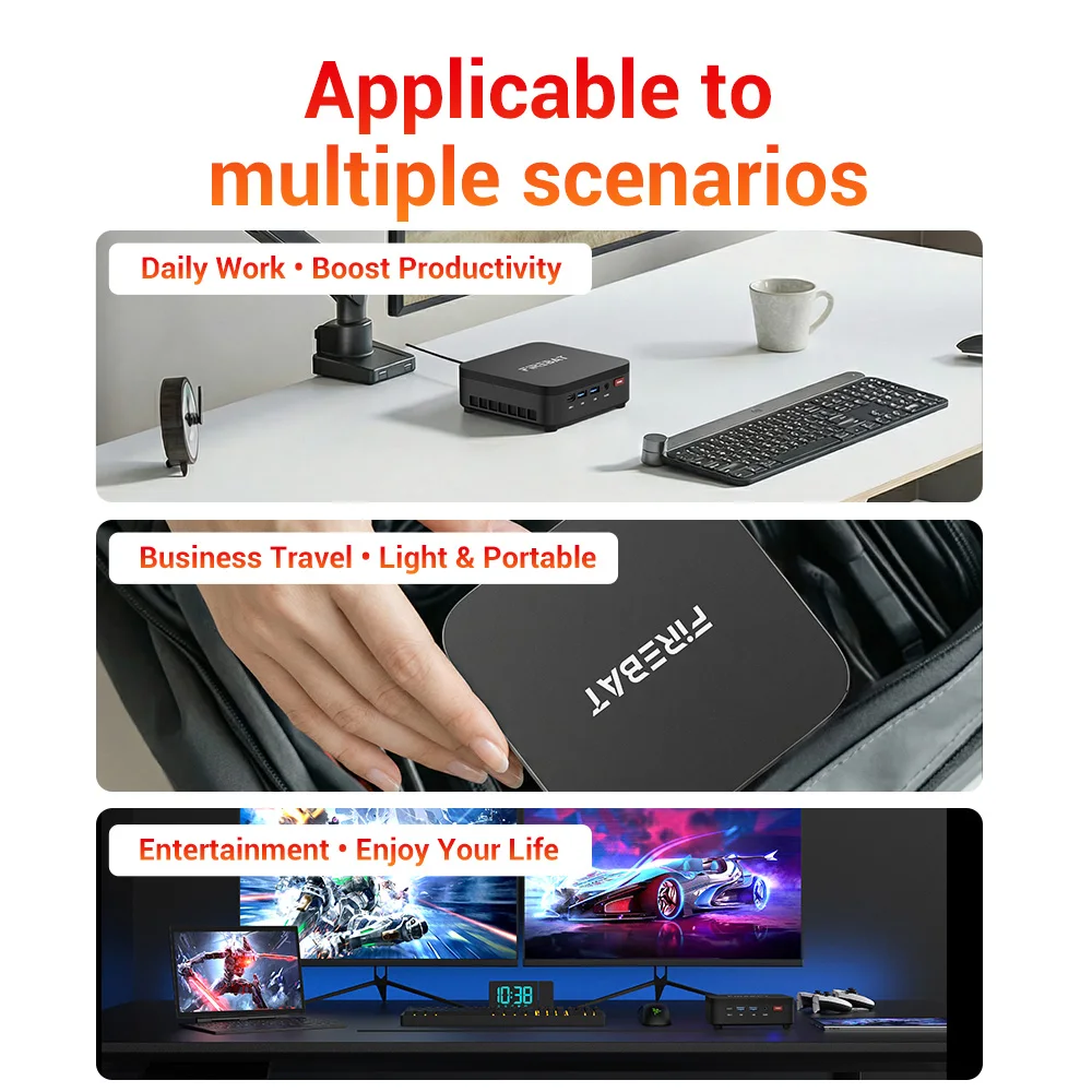 FIREBAT R3 Mini PC AMD Ryzen 5 7430U 16GB LPDDR4 RAM 512GB SSD Window 11 Wi-Fi 6 USB 3.0 BT5.2 Gaming Desktop Mini Computer