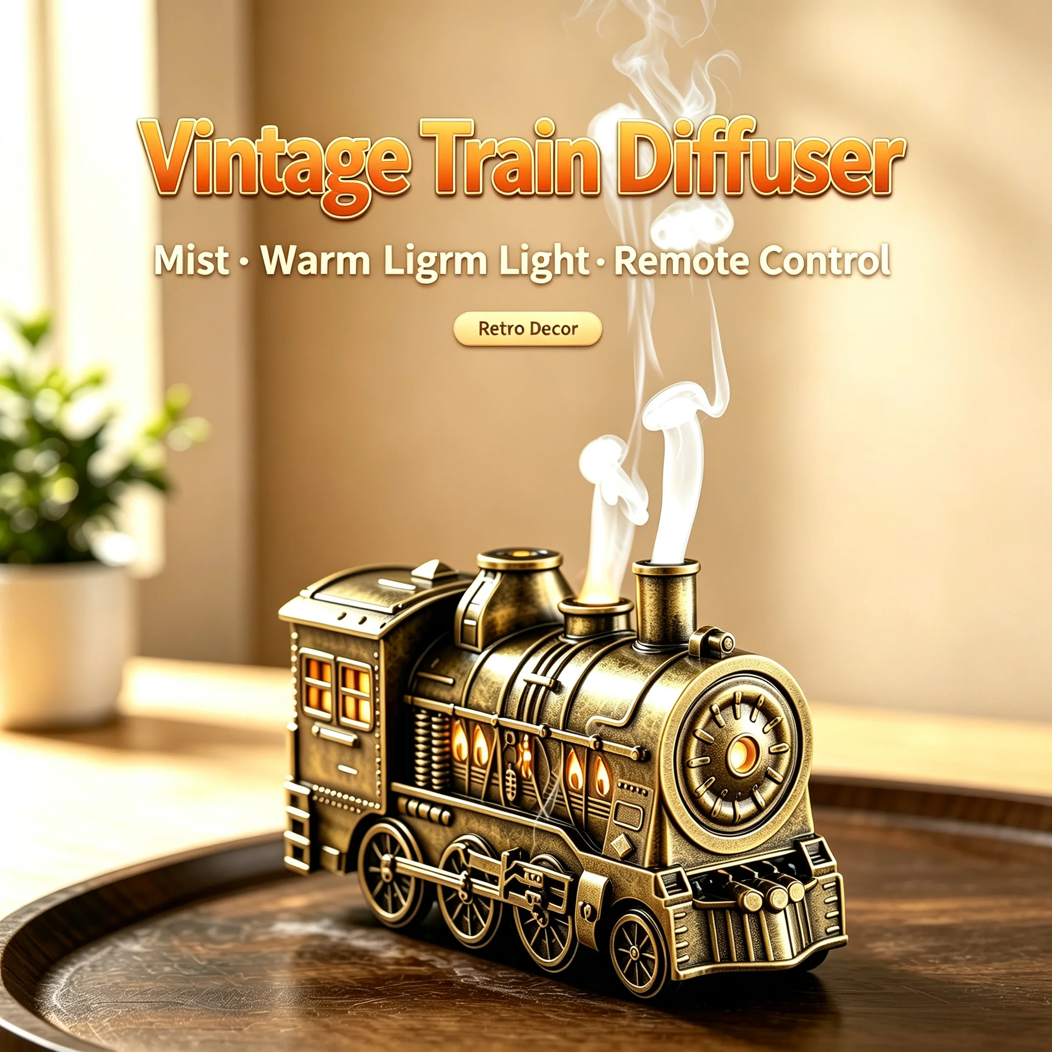 Retro Train Essential Oil Diffuser 300ml Smoke Ring Mist Humidifier Remote Control Light Aromatherapy Home Desktop Decor Gift