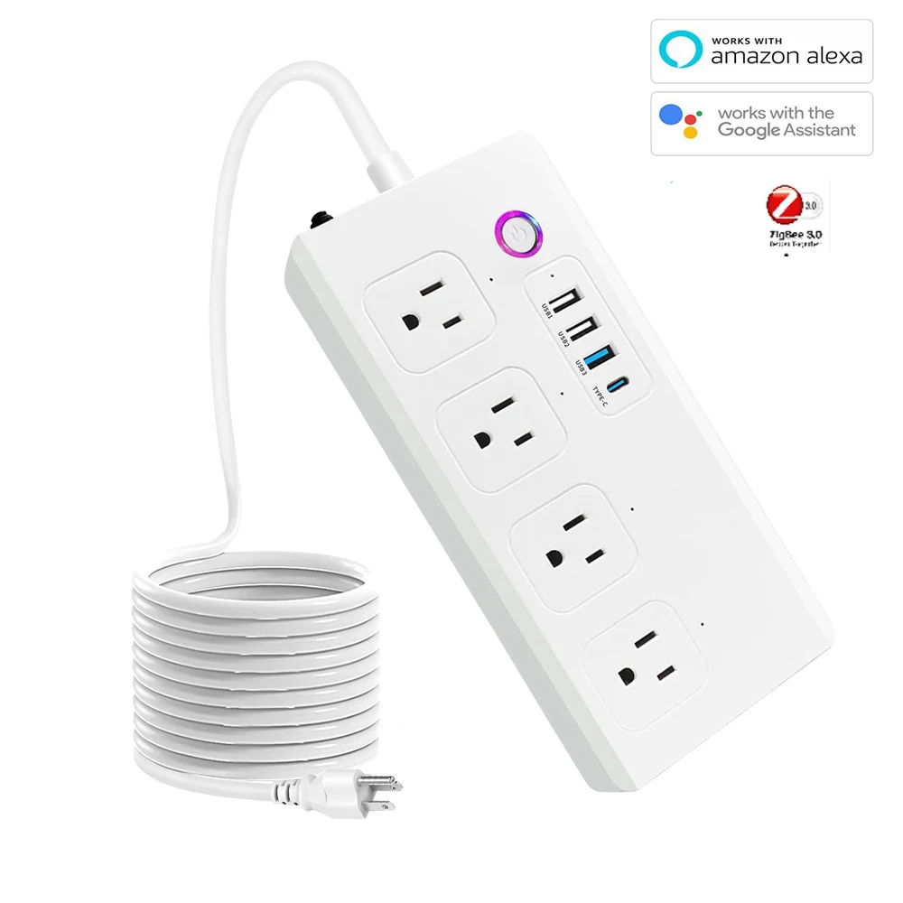 zigbee monitoramento de energia power strip controle individual wifi tomada usb inteligente plugue eua tuya smart life casa alexa google 01