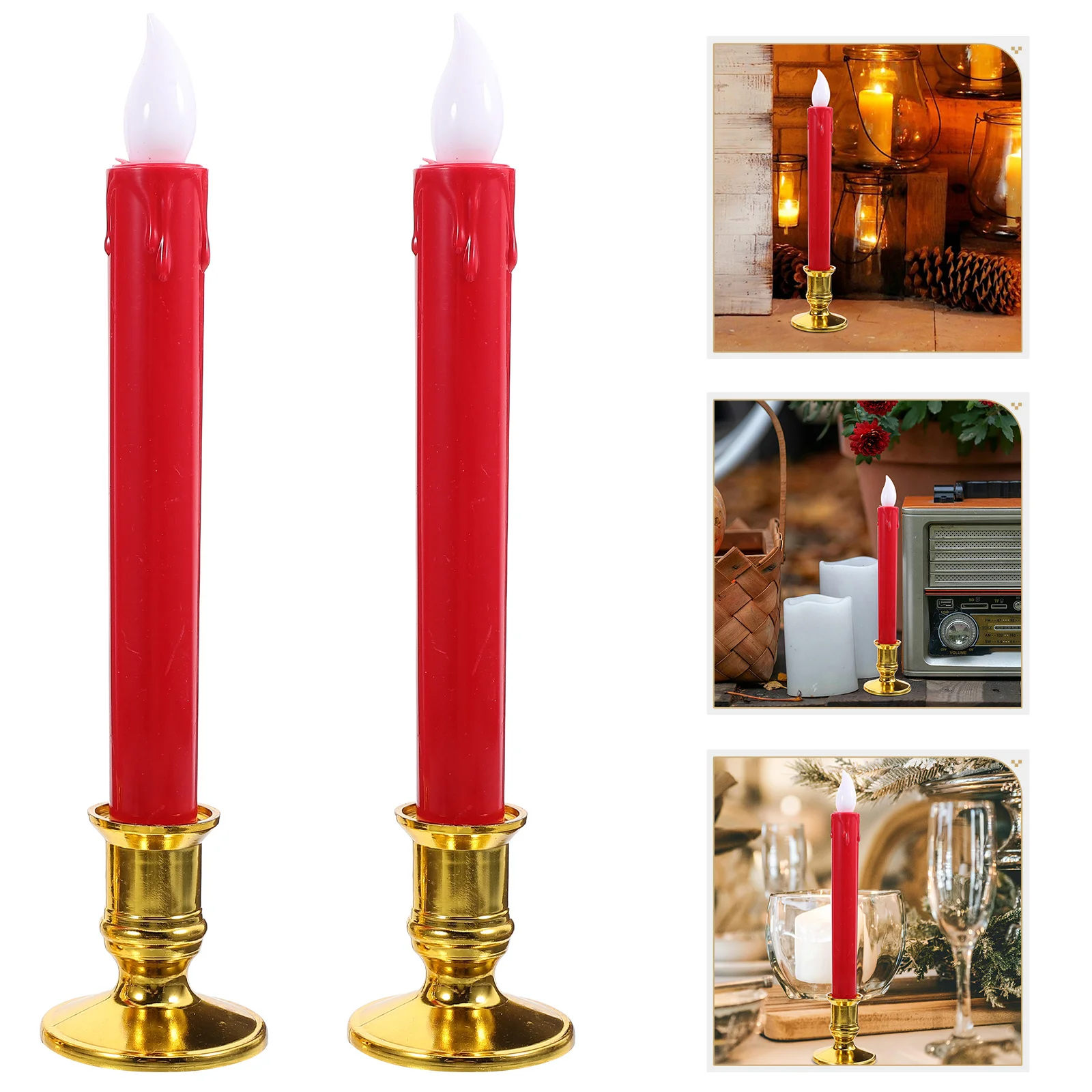 

4Pcs LED Lights Flameless Powered Decorative Reusable Candles Party Home Ambiance Light Flameless Taper