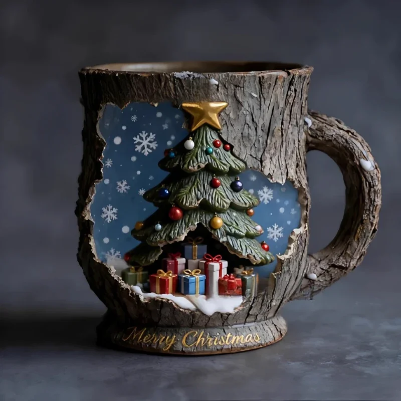

Creative Christmas coffee cup resin handicraft three-dimensional relief pattern cup