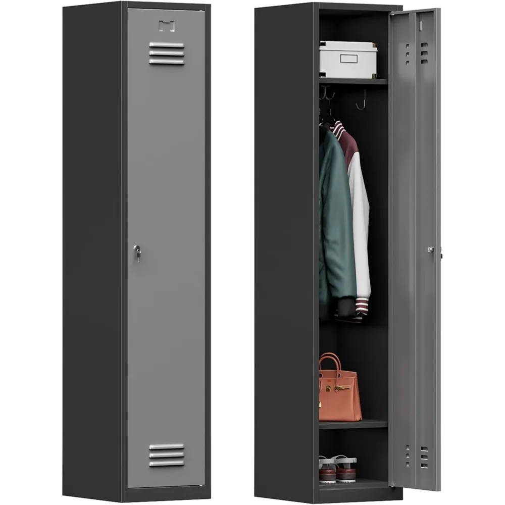 

Lockers for Employees,71 Steel Storage Cabinet with 1 Door Lockable for Home,Gym,School,Office,Garage/Black Gray-Assembly