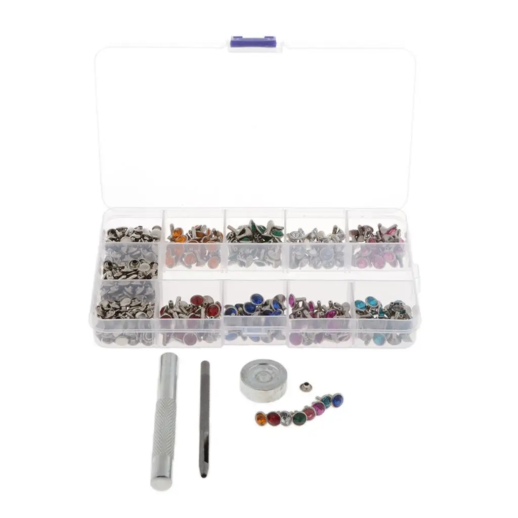 Removable Tacks for Upholstery Double Cap Rivet Studs Kit Rhinestone Rapid Button for Leather Crafts Accessories