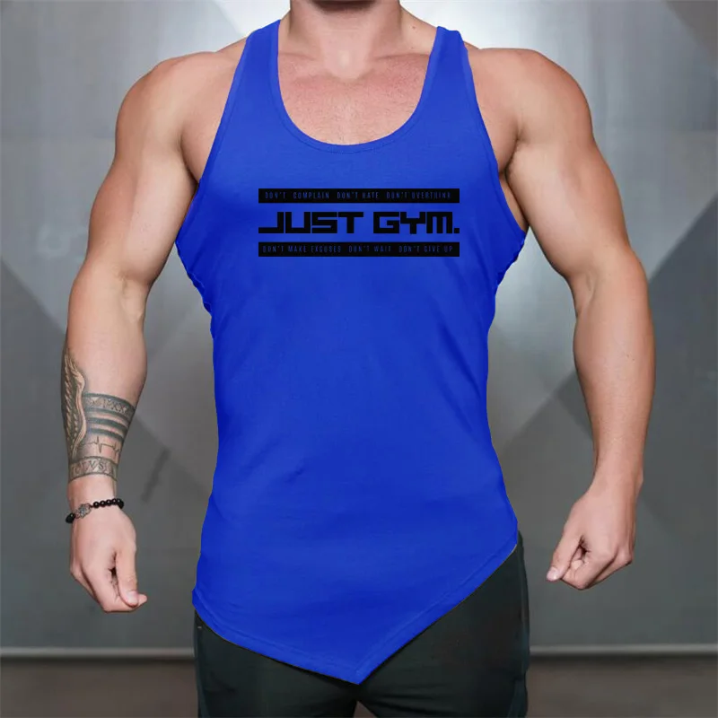 Men\'s Fitness Irregular Hem Tank Tops Running Sport Cotton Breathable Sleeveless Shirt Gym Bodybuilding Training Slim Fit Vests